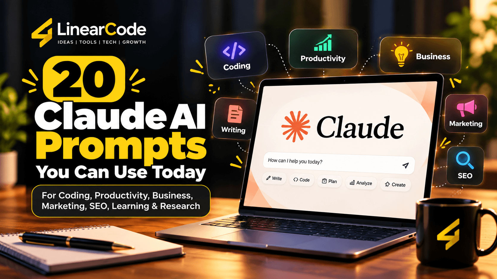 20 Claude AI Prompts for Coding, Productivity, Business & Marketing